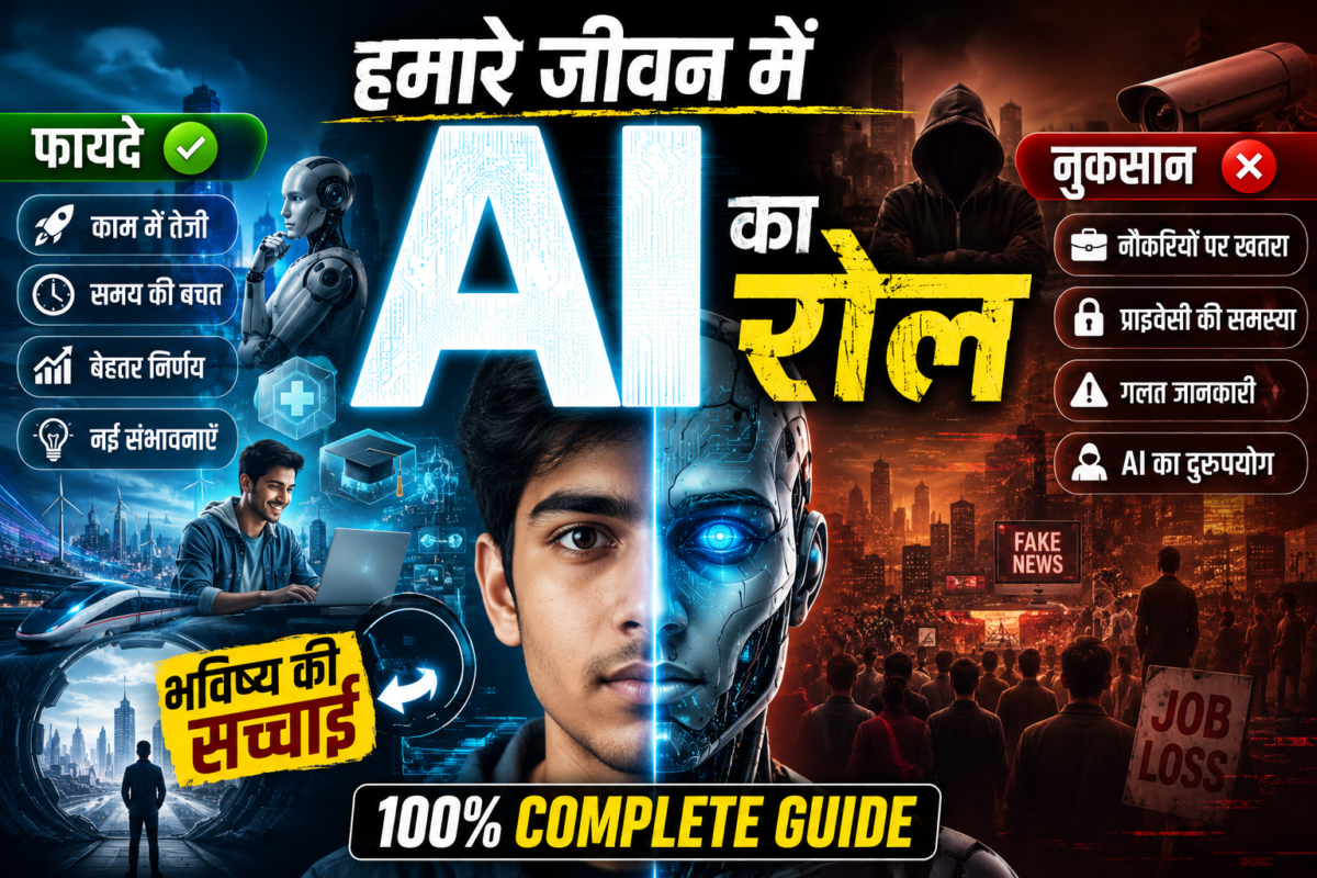हमारे जीवन में AI का रोल: फायदे, नुकसान और भविष्य की सच्चाई (100% Complete Guide) thumbnail image