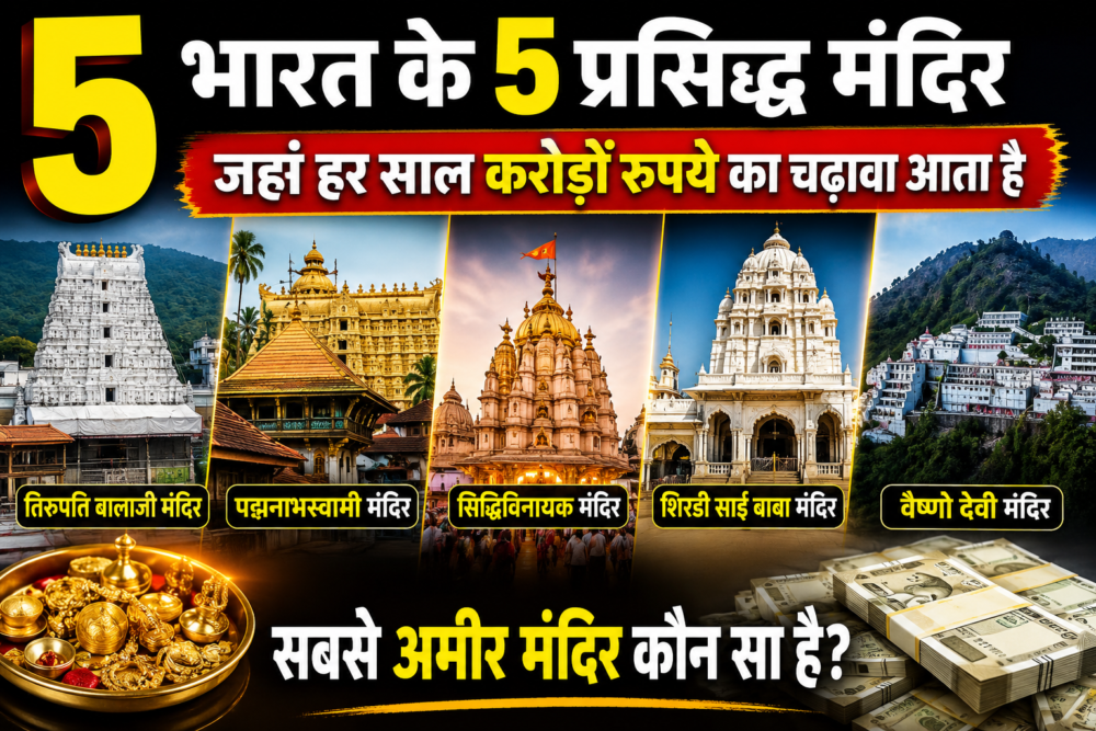 भारत के 5 प्रसिद्ध मंदिर जहाँ हर साल करोड़ों रुपये का चढ़ावा आता है